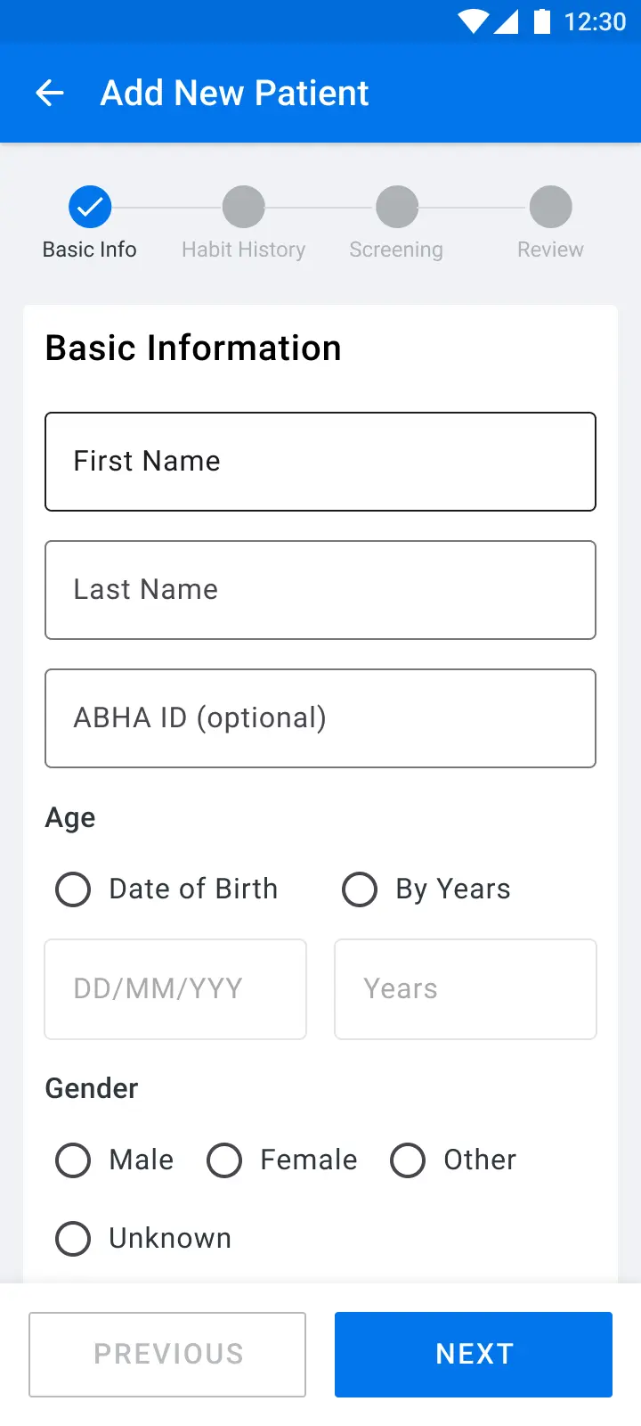 Aarogya Aarohan — Add new patient registration form